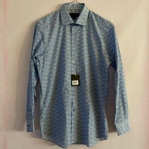 Robert Talbott Tailored Fit Large Blue Print Long Sleeve Shirt. 17” Collar